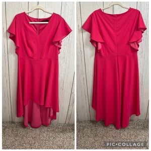 Dress Tells Vibrant Hot Pink Hi Low Dress with Ruffle Detail 2XL